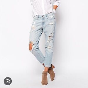 Abercrombie Ripped Light Blue Boyfriend Low Rise Jeans